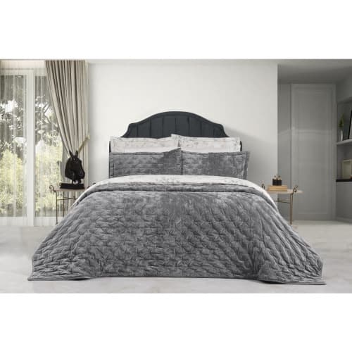 Szara narzuta na łóżko 250x260 + 2 poszewki na poduszki METIS GRAY
